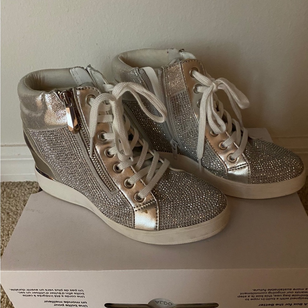 Beautiful Aldo rhinestone wedge sneakers size 7.5